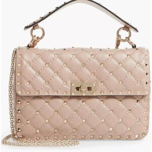Valentino Garavani Medium Rockstud Spike Calfskin Women Shoulder Bag Poudre New